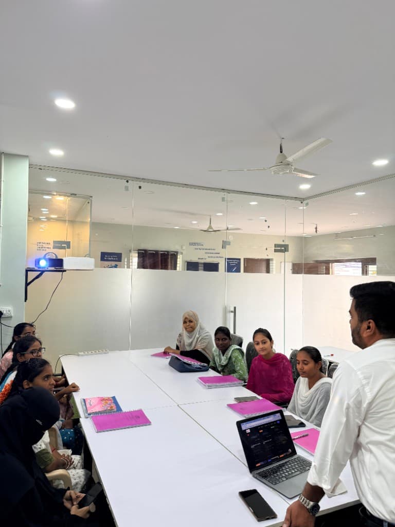 Internship group orientation around a conference table
